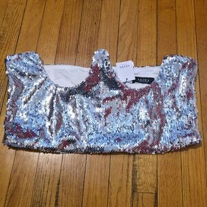 Sequin Crop Top with Silver Shine